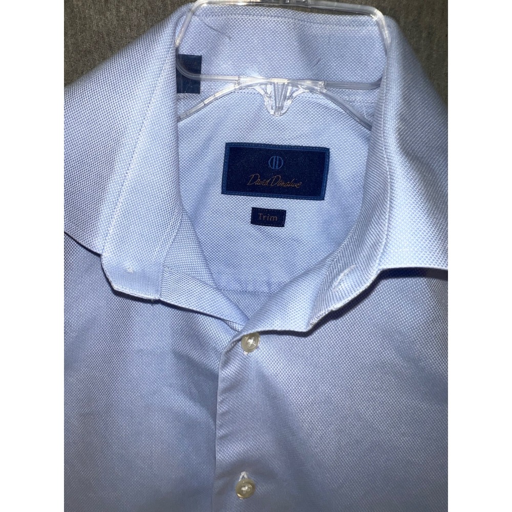 Lot of 2 David Donahue Trim Fit 15.5 Dress Shirts Mens Blue Solid & Purple Check